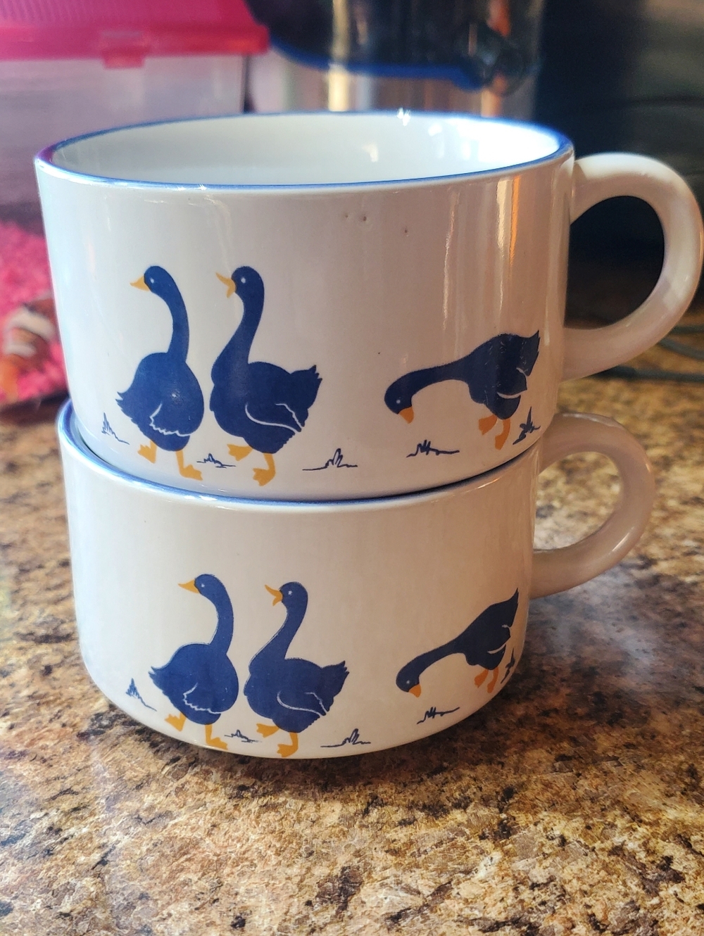 Vintage Blue & Yellow Goose Soup Bowls/Mugs - Set of 2